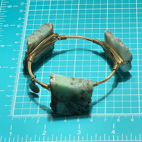 Bourbon & Bowties BB Gold Plated Wire Wrap Bangle Bracelet Green Natural Stone - Picture 6 of 11